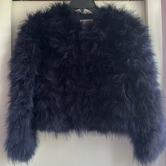 Chelsea28 Midnight Blue Cropped Feather Jacket XS - Picture 1 of 7